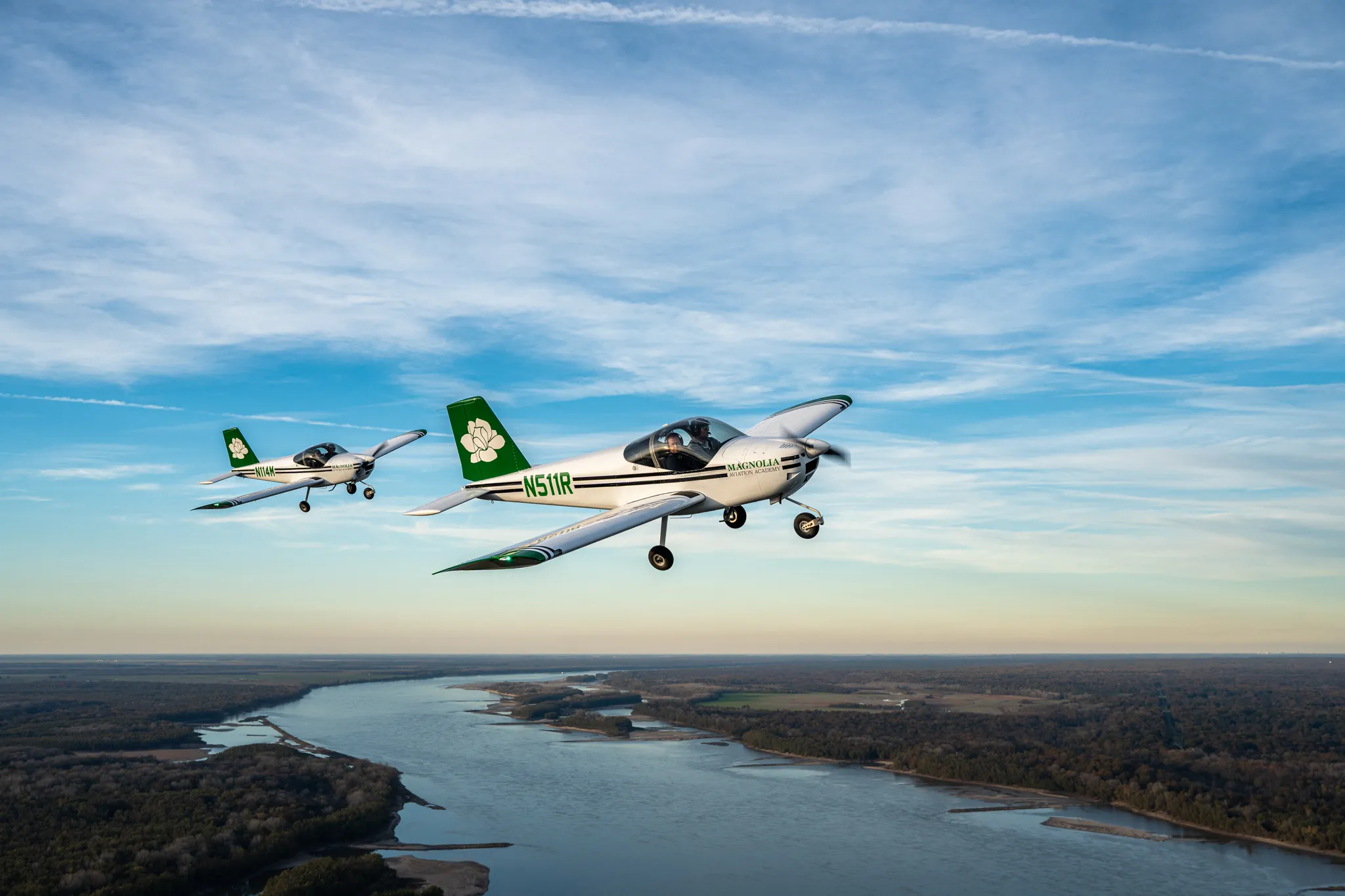 Magnolia Aviation flight training cohort students on the flight line