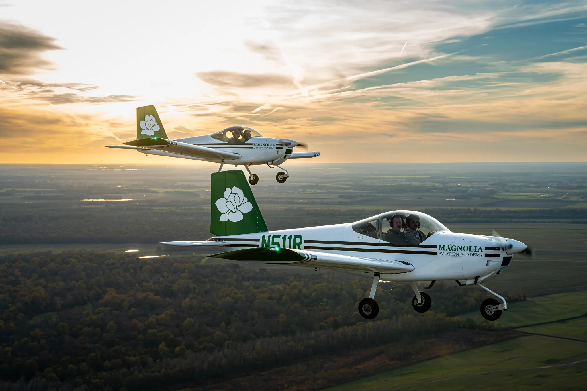 Magnolia Aviation flight training cohort students on the flight line
